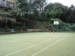 The turf area in the dorm complex.